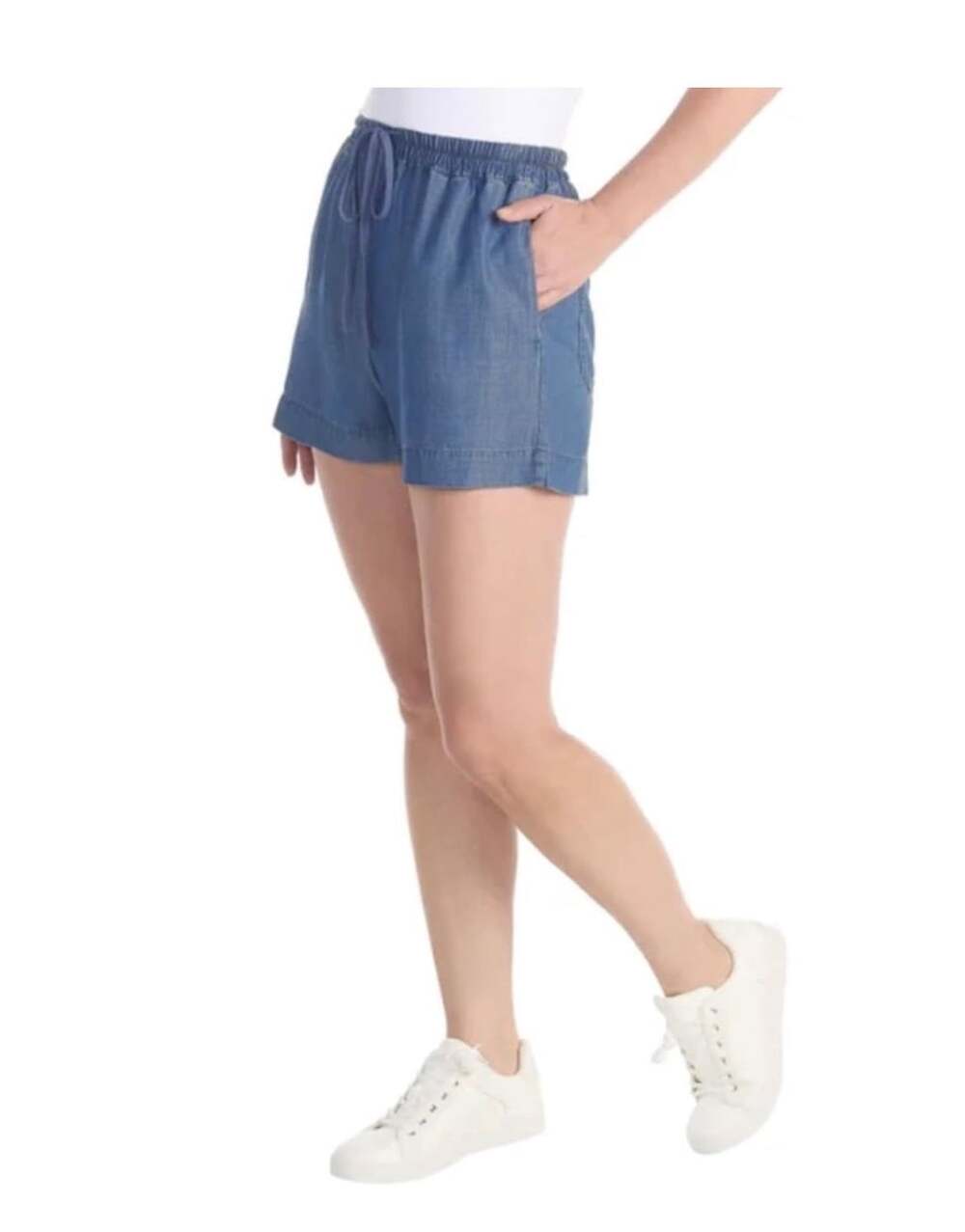 Hilary Radley Women's Pull-On Tencel Short with Pockets, Medium Blue Denim